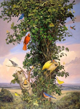 Aves y madreselva salvaje Pinturas al óleo